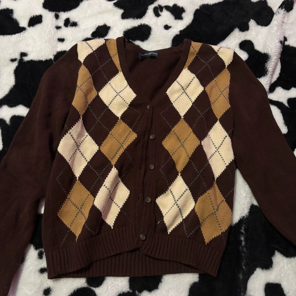 Brandy Melville Brown Argyle Cardigan
